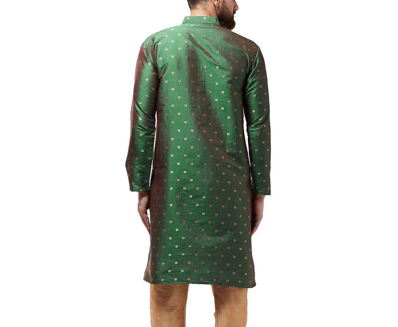 Sojanya (Since 1958 Men'S Silk Blend Dark Green Printed Only Long Kurta, Size 40 - Image 2